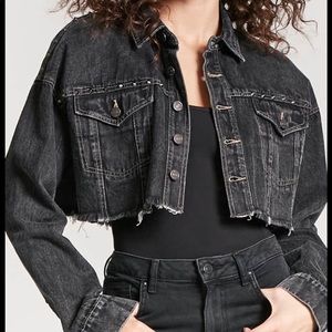 Forever 21 Black Studded Cropped Denim Jacket